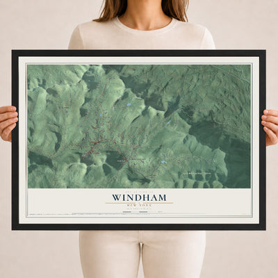 Windham, New York map print, 18" x 24" W/ Black Ayous Wood Frame mockup