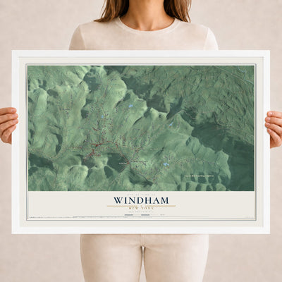 Windham, New York map print, 18" x 24" W/ White Ayous Wood Frame mockup