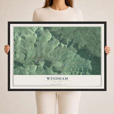 Windham, New York map print, 24" x 36" W/ Black Ayous Wood Frame mockup