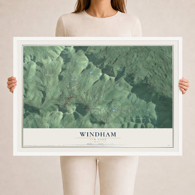 Windham, New York map print, 24" x 36" W/ White Ayous Wood Frame mockup