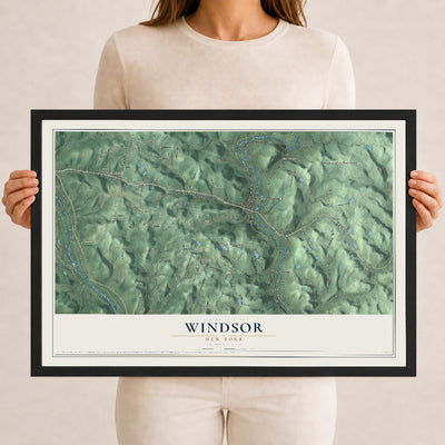 Windsor, New York map print, 12" x 18" W/ Black Ayous Wood Frame mockup