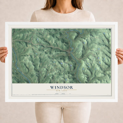 Windsor, New York map print, 18" x 24" W/ White Ayous Wood Frame mockup