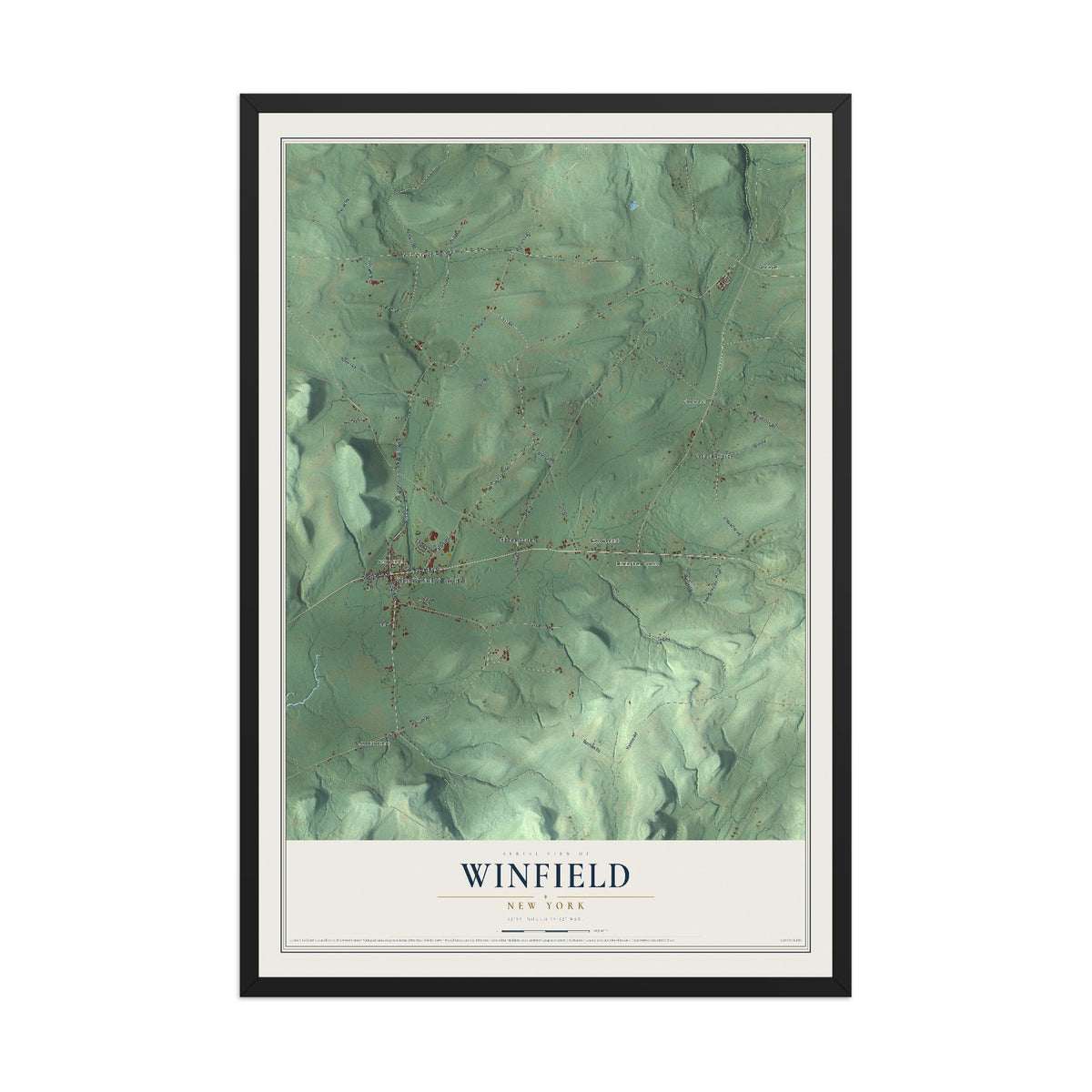 Winfield, New York map print, 12" x 18" W/ Black Ayous Wood Frame mockup