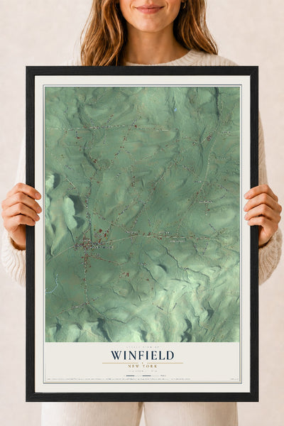 Winfield, New York map print, 18" x 24" W/ Black Ayous Wood Frame mockup