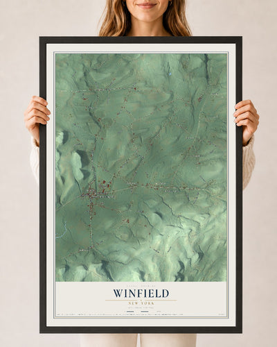 Winfield, New York map print, 24" x 36" W/ Black Ayous Wood Frame mockup
