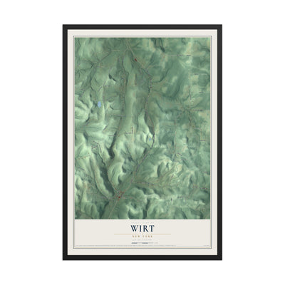 Wirt, New York map print, 12" x 18" W/ Black Ayous Wood Frame mockup