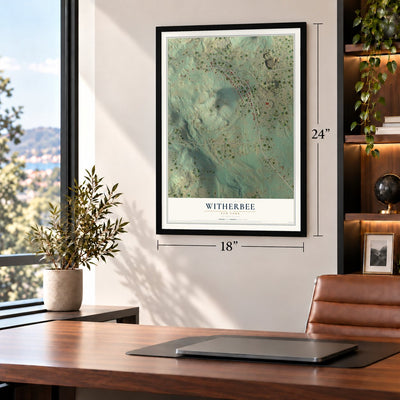 Witherbee, New York map, 18 x 24 inch print in a black frame in a home office