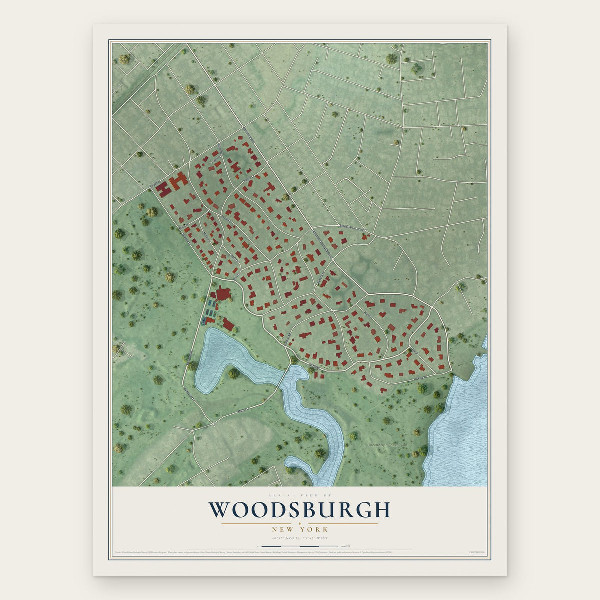 Woodsburgh, New York map print, the full design