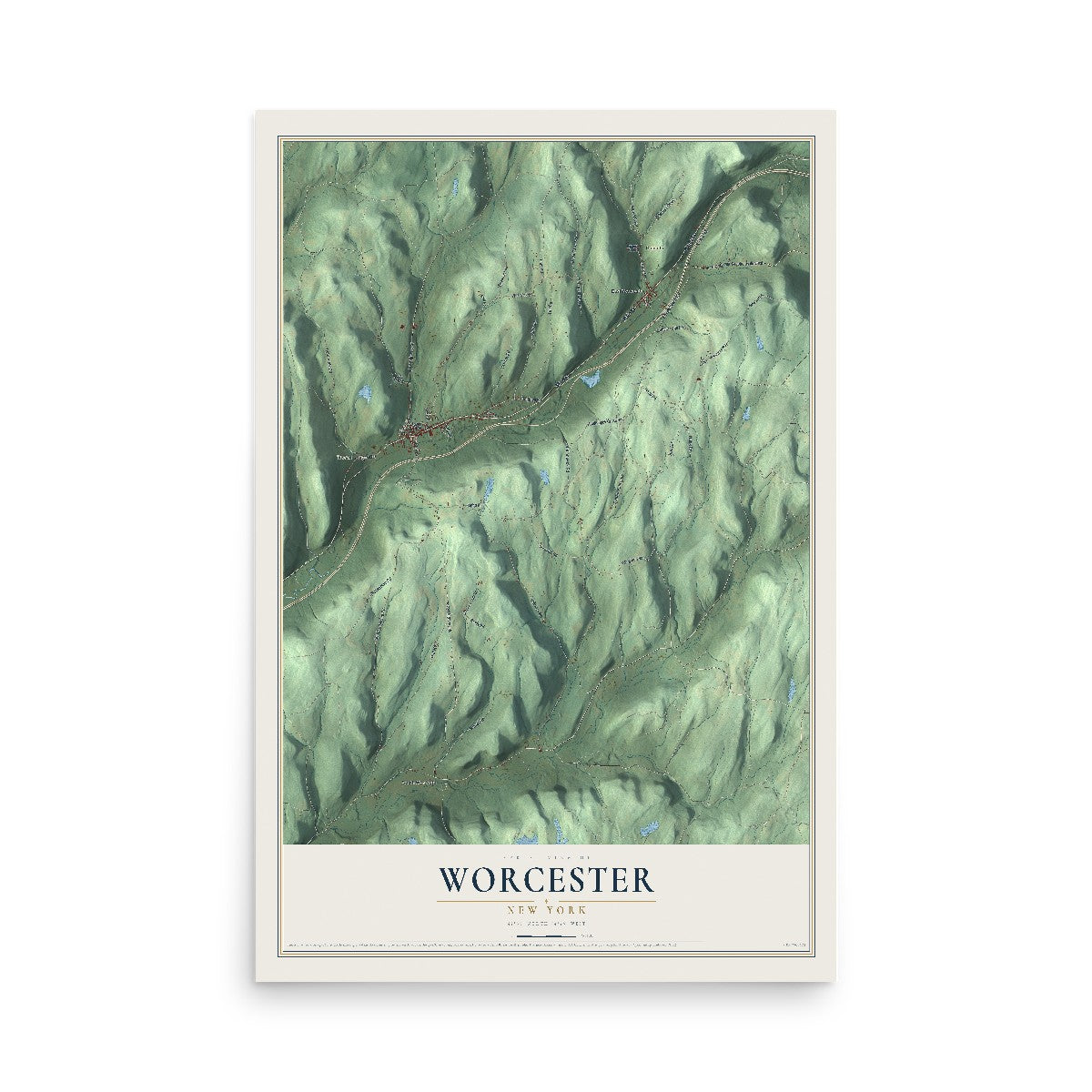 Worcester, New York map print, 12" x 18" Archival Matte Print mockup