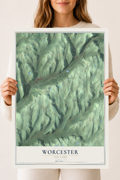 Worcester, New York map print, 18" x 24" Archival Matte Print mockup