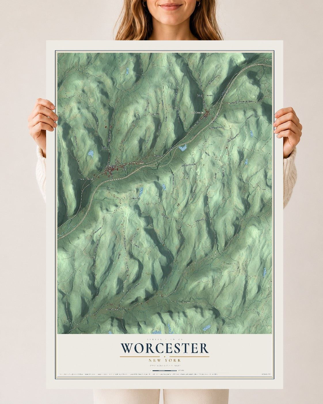 Worcester, New York map print, 24" x 36" Archival Matte Print mockup