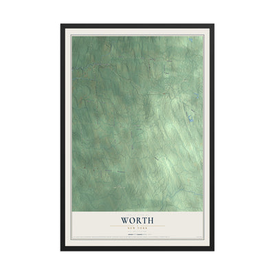 Worth, New York map print, 12" x 18" W/ Black Ayous Wood Frame mockup