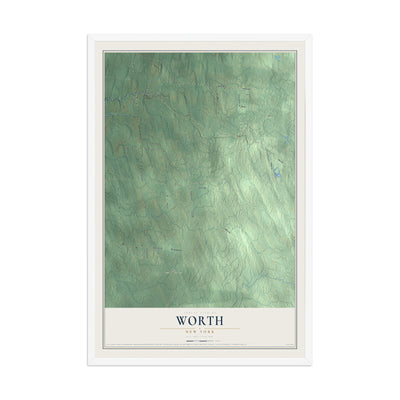Worth, New York map print, 12" x 18" W/ White Ayous Wood Frame mockup