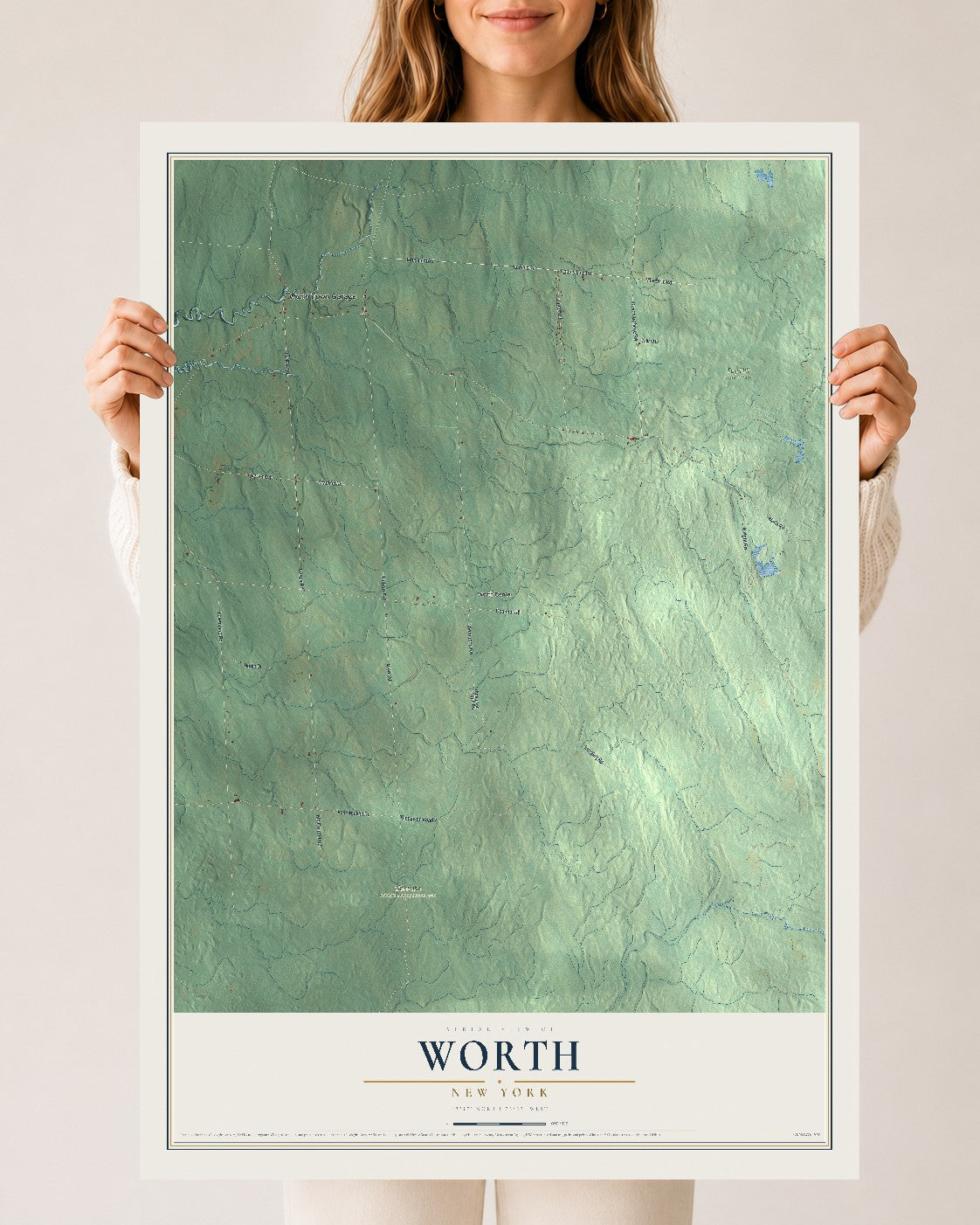 Worth, New York map print, 24" x 36" Archival Matte Print mockup