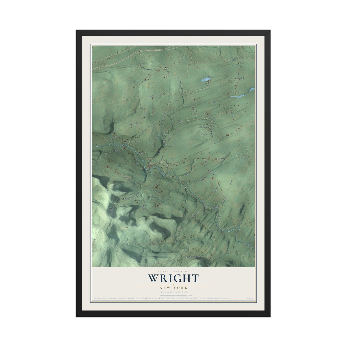 Wright, New York map print, 12" x 18" W/ Black Ayous Wood Frame mockup