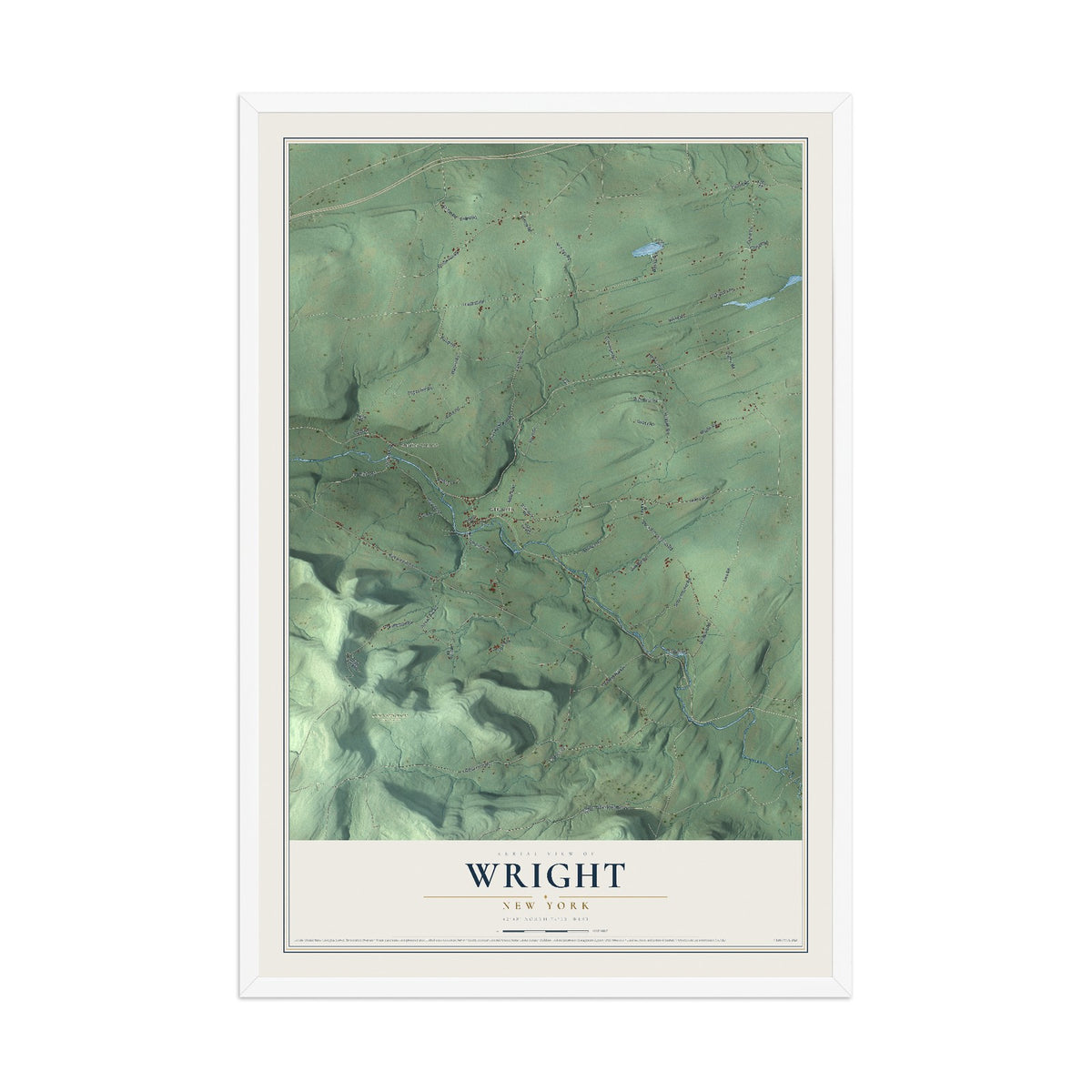 Wright, New York map print, 12" x 18" W/ White Ayous Wood Frame mockup