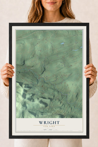 Wright, New York map print, 18" x 24" W/ Black Ayous Wood Frame mockup