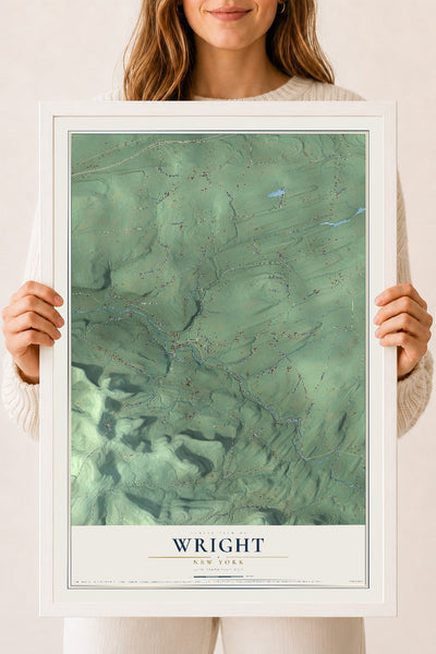 Wright, New York map print, 18" x 24" W/ White Ayous Wood Frame mockup