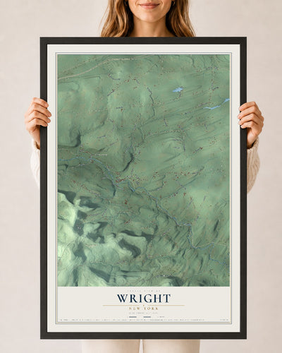Wright, New York map print, 24" x 36" W/ Black Ayous Wood Frame mockup