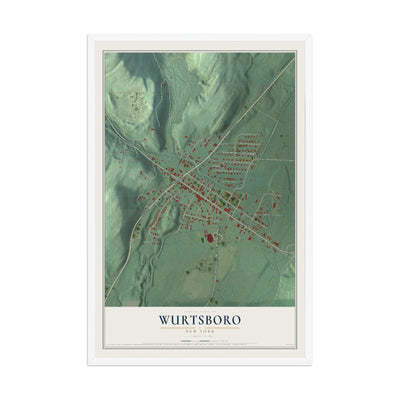 Wurtsboro, New York map print, 12" x 18" W/ White Ayous Wood Frame mockup