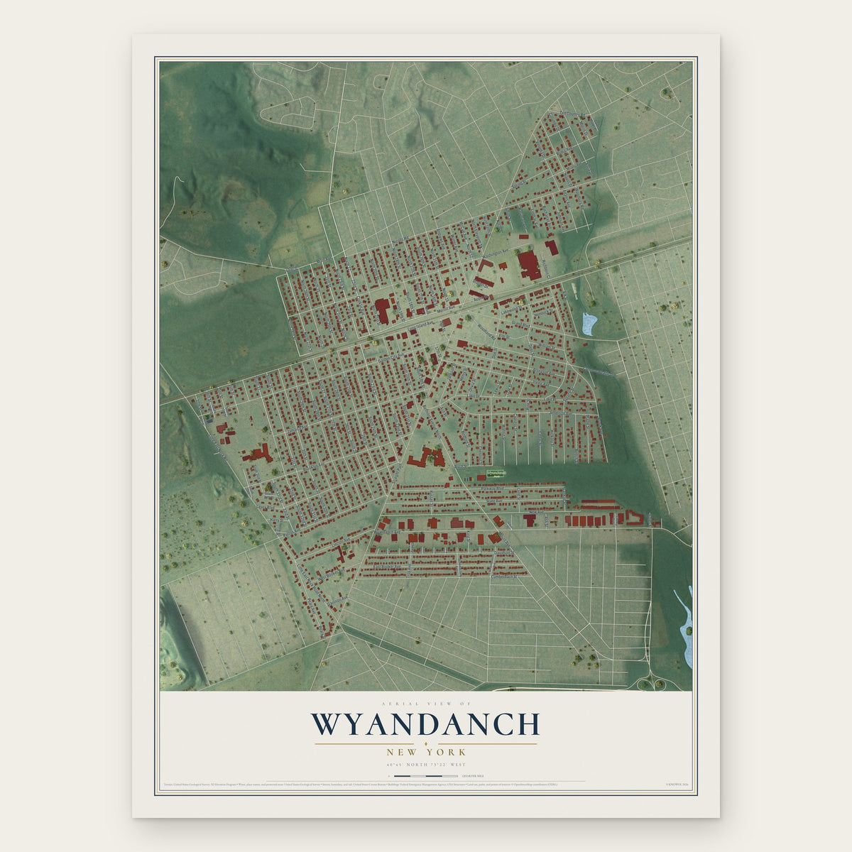 Wyandanch, New York map print, the full design