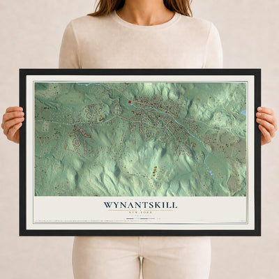 Wynantskill, New York map print, 12" x 18" W/ Black Ayous Wood Frame mockup