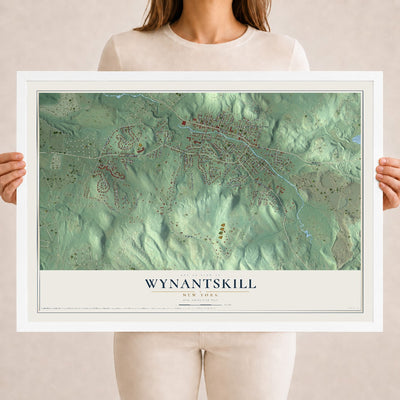 Wynantskill, New York map print, 18" x 24" W/ White Ayous Wood Frame mockup