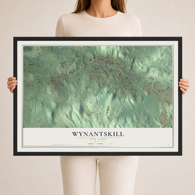 Wynantskill, New York map print, 24" x 36" W/ Black Ayous Wood Frame mockup