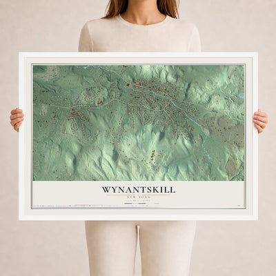Wynantskill, New York map print, 24" x 36" W/ White Ayous Wood Frame mockup