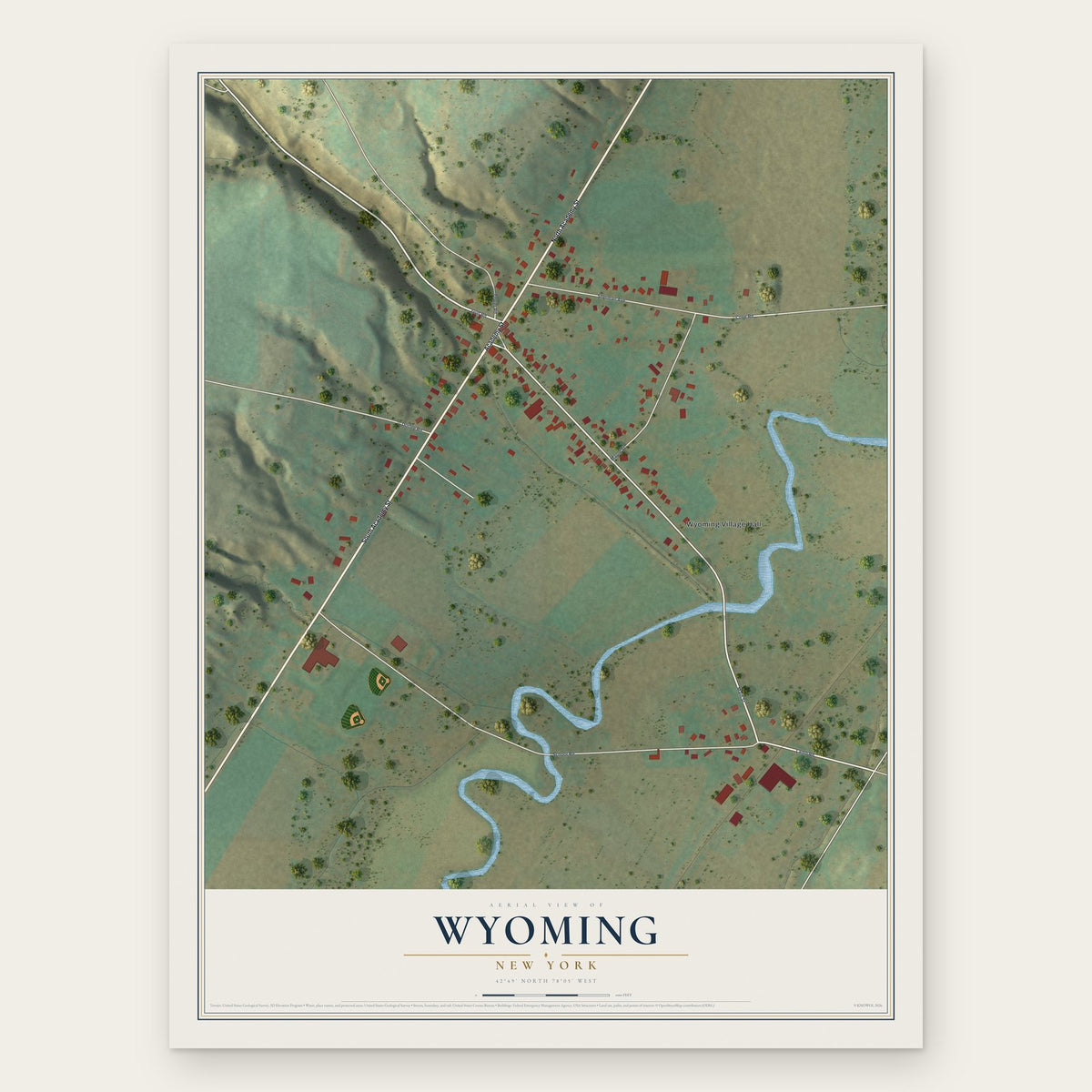 Wyoming, New York map print, the full design
