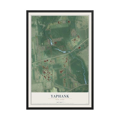 Yaphank, New York map print, 12" x 18" W/ Black Ayous Wood Frame mockup
