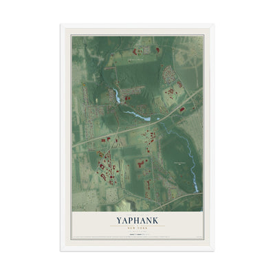 Yaphank, New York map print, 12" x 18" W/ White Ayous Wood Frame mockup