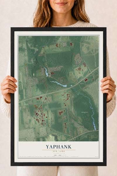 Yaphank, New York map print, 18" x 24" W/ Black Ayous Wood Frame mockup