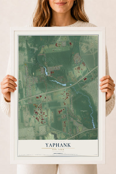 Yaphank, New York map print, 18" x 24" W/ White Ayous Wood Frame mockup
