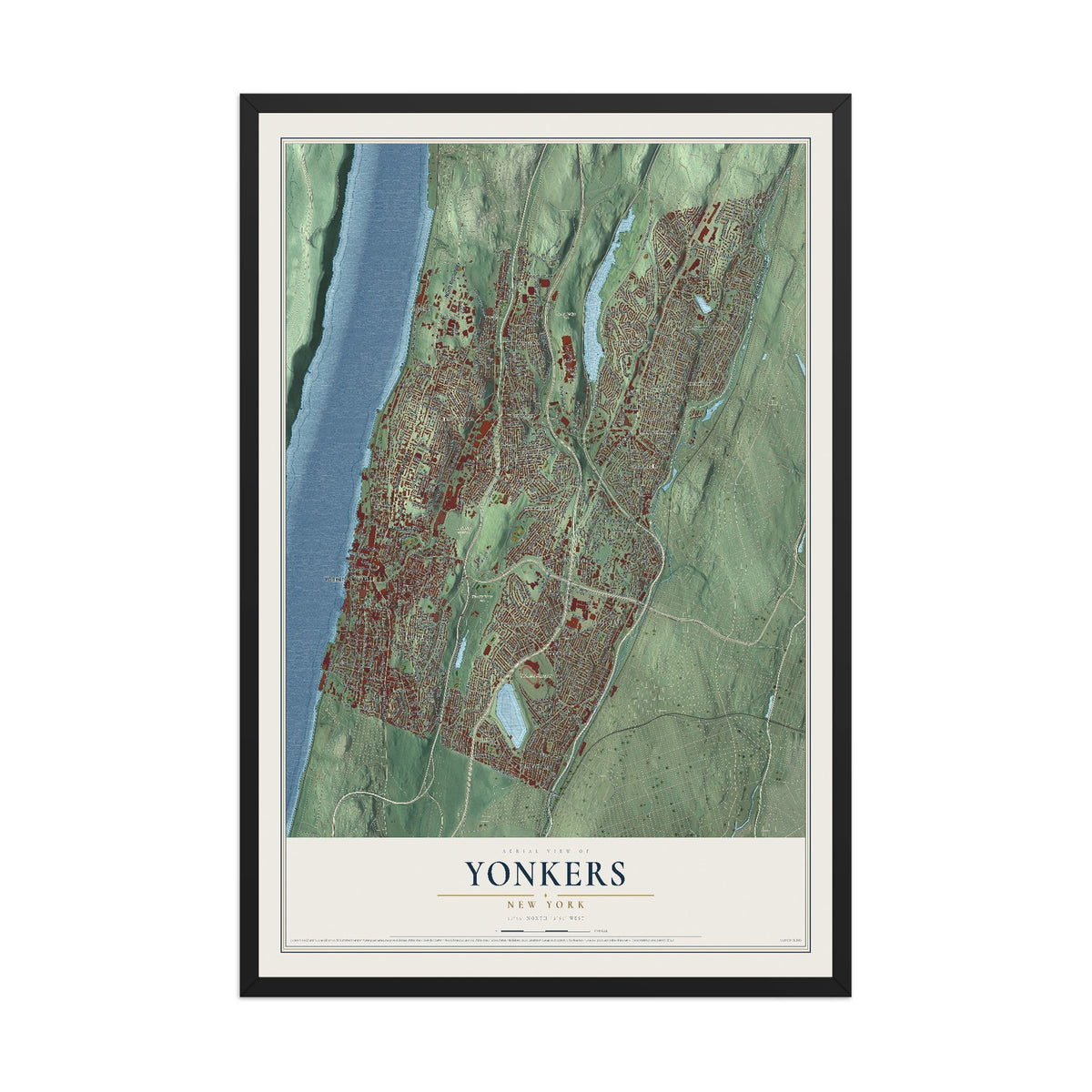 Yonkers, New York map print, 12" x 18" W/ Black Ayous Wood Frame mockup