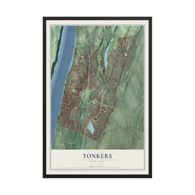 Yonkers, New York map print, 12" x 18" W/ Black Ayous Wood Frame mockup