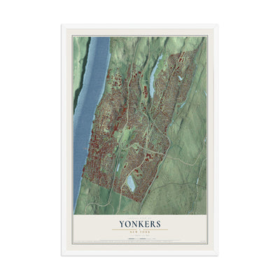 Yonkers, New York map print, 12" x 18" W/ White Ayous Wood Frame mockup