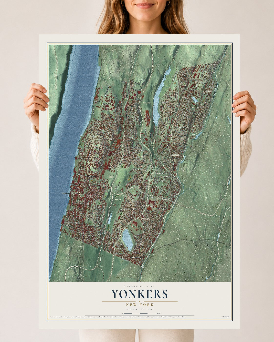 Yonkers, New York map print, 24" x 36" Archival Matte Print mockup
