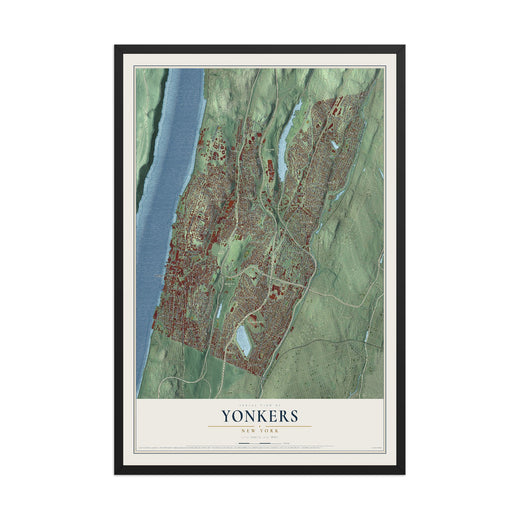 Map of Yonkers, New York, 12 x 18 inch print in a black wood frame