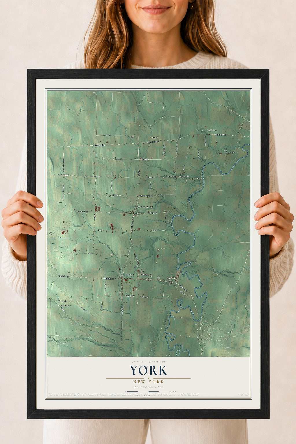 York, New York map print, 18" x 24" W/ Black Ayous Wood Frame mockup