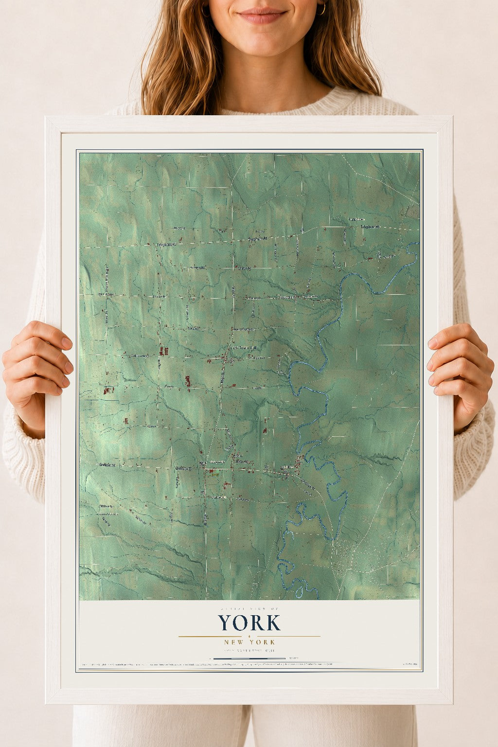York, New York map print, 18" x 24" W/ White Ayous Wood Frame mockup