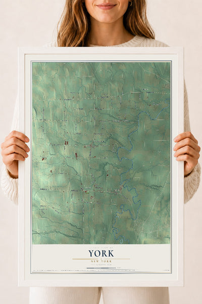 York, New York map print, 18" x 24" W/ White Ayous Wood Frame mockup