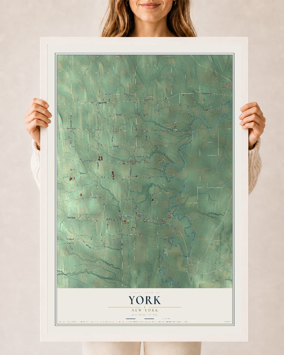 York, New York map print, 24" x 36" W/ White Ayous Wood Frame mockup