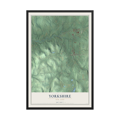 Yorkshire, New York map print, 12" x 18" W/ Black Ayous Wood Frame mockup