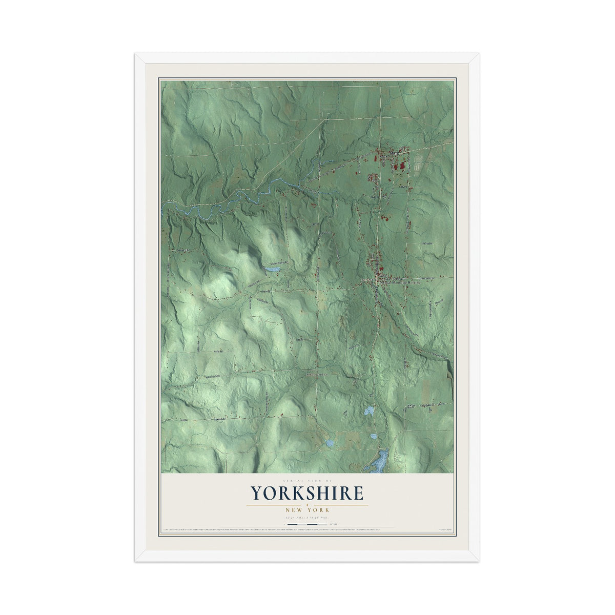 Yorkshire, New York map print, 12" x 18" W/ White Ayous Wood Frame mockup