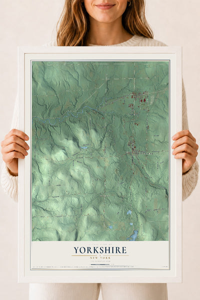 Yorkshire, New York map print, 18" x 24" W/ White Ayous Wood Frame mockup