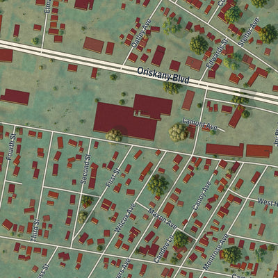 Close-up of the map of Yorkville, New York print showing street and building detail