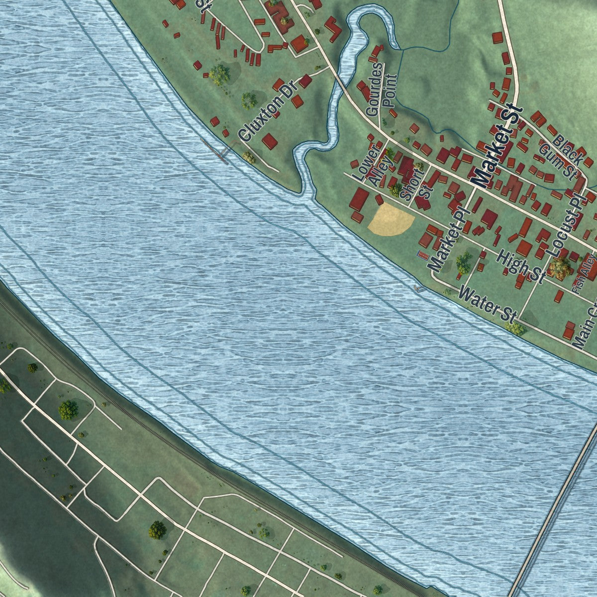 Close-up of the map of Aberdeen, Ohio print showing street and building detail