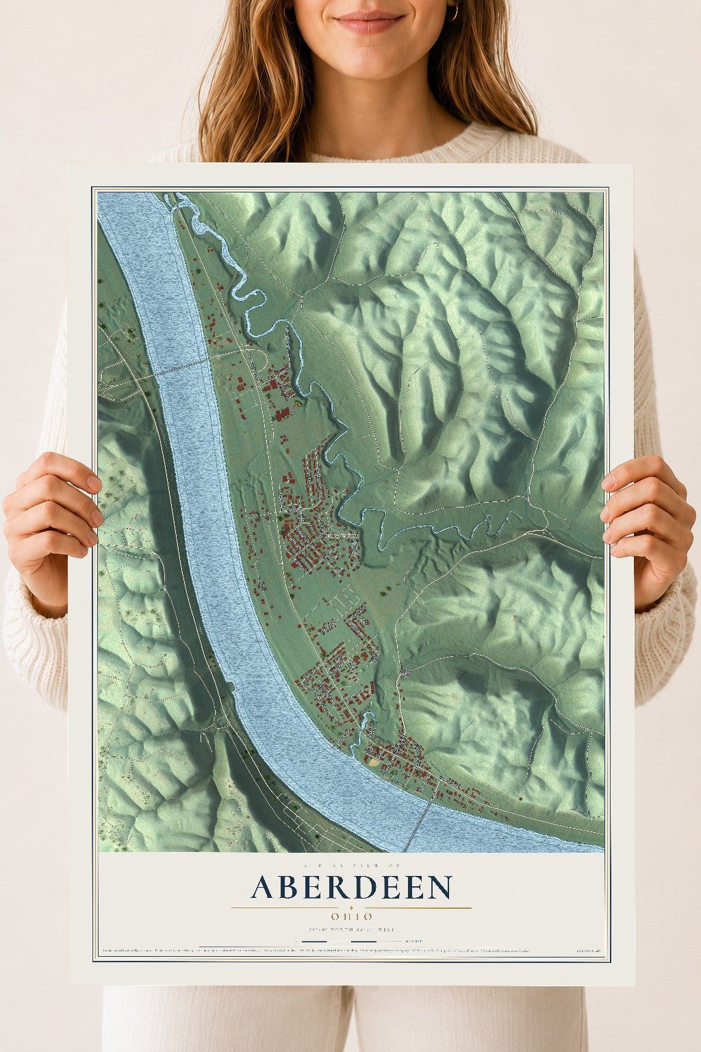 Map of Aberdeen, Ohio, 18 x 24 inch unframed archival matte print