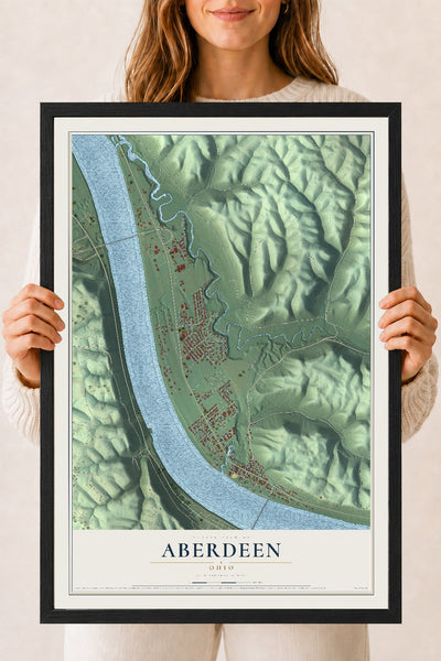 Map of Aberdeen, Ohio, 18 x 24 inch print in a black wood frame